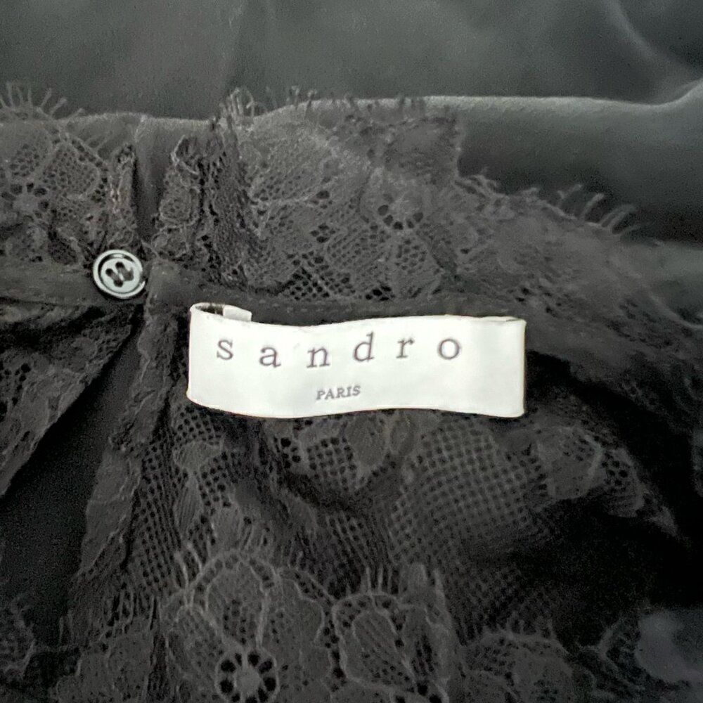 Sandro Paris Women's Silk Black Blouse Top Lace Neck Size 1 - Picture 5 of 9